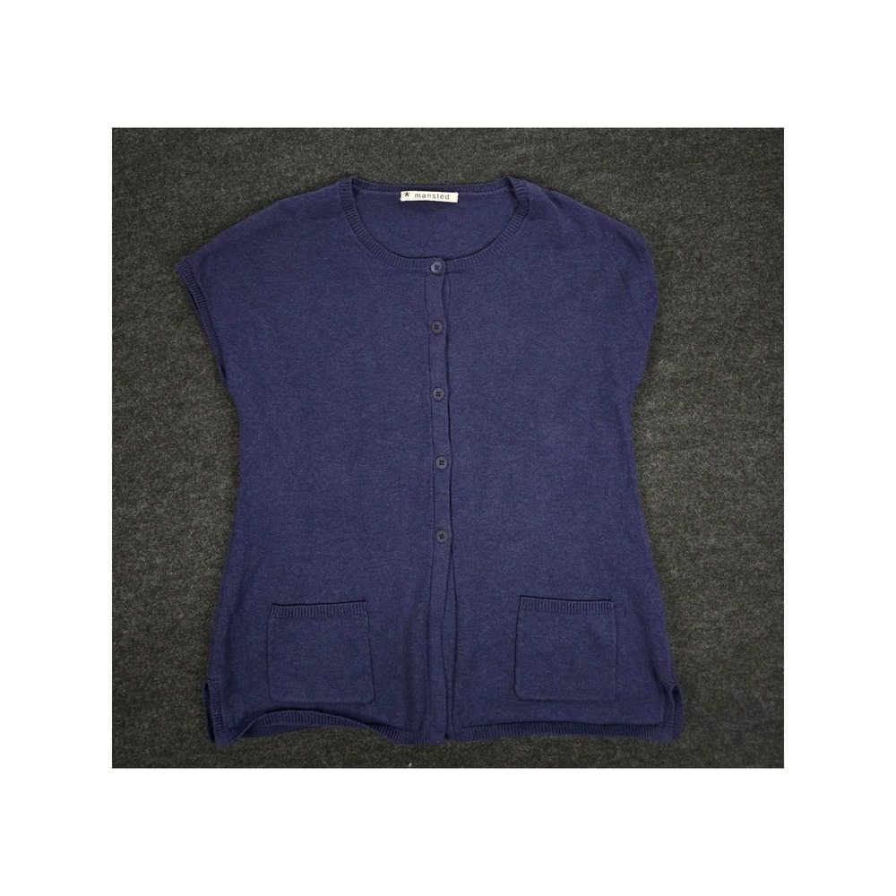Mansted Navy Blue Short Sleeve Button Front Cardigan Sweater Cotton Size M
